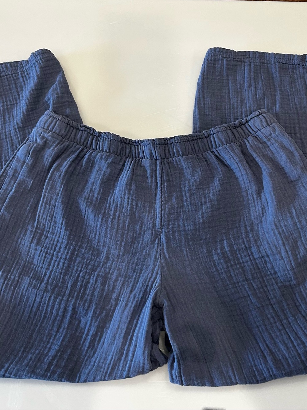 Coldwater Creek Blue Cotton Gauze Wide Leg Pull On Pants Size Large